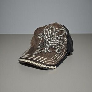 Olive & Pique Women's Embellished Baseball Cap Brown Black Rhinestone